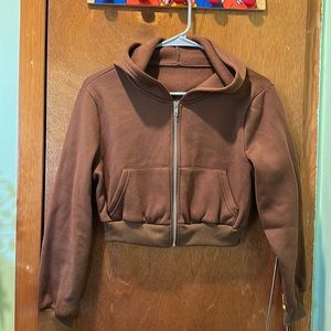 SHEIN Croppes Zip-up Sweater - XS Brown